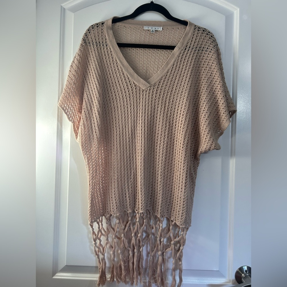 Vintage 90s Bohemian Crochet Fringe V-Neck Tunic Dress Cover Up size S Festival